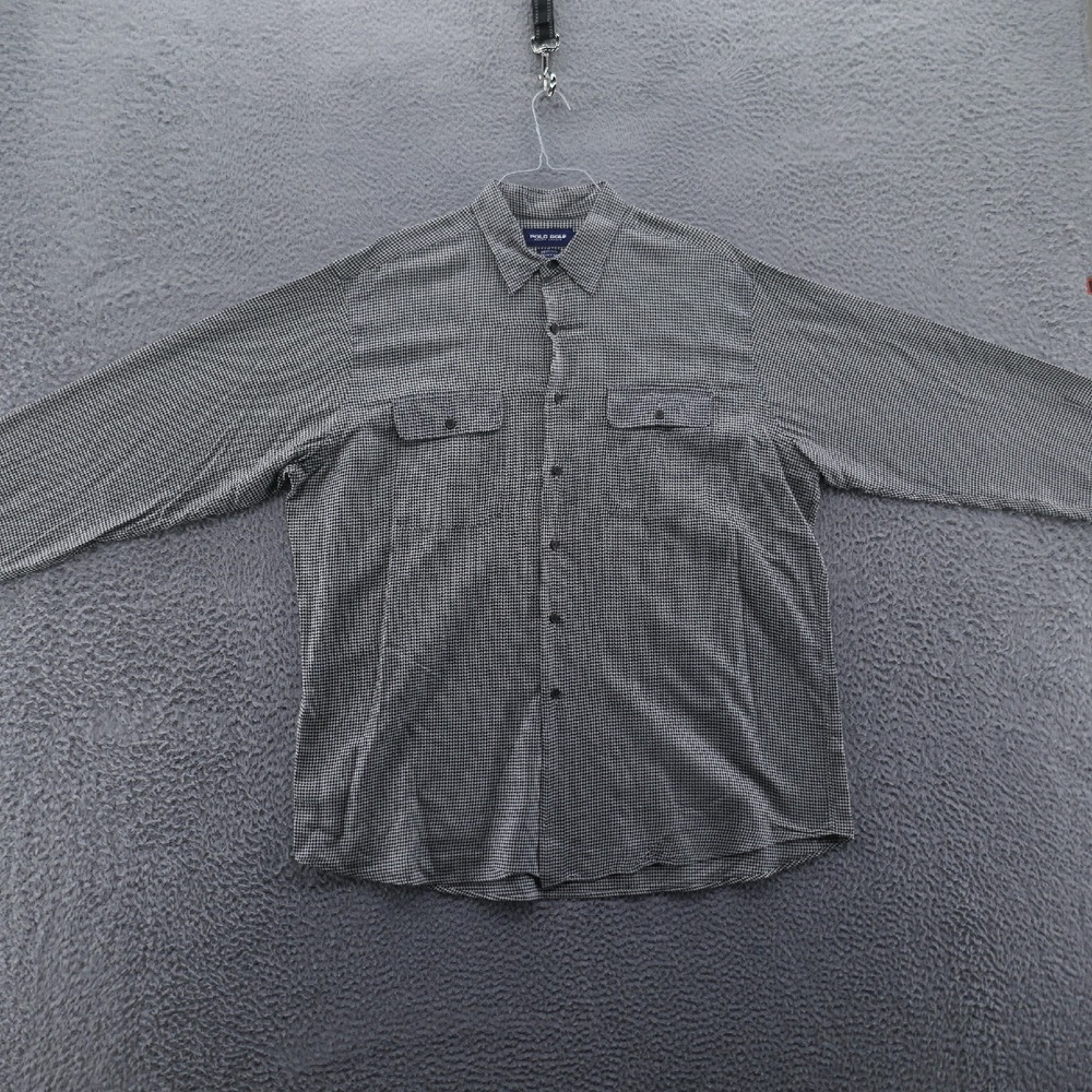 Polo Golf Ralph Lauren Men Benford Button Down Shirt XL Black White Houndstooth